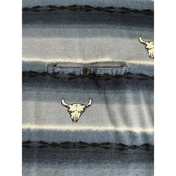 Vintage 90s Wrangler Western Blue Polo Bull Cow Skull Rodeo Cowboy Longhorn XL - Picture 4 of 7